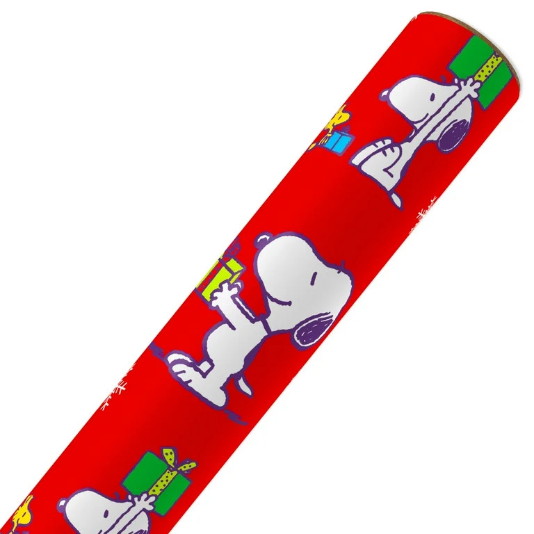Plus Mark 30 in. Peanut's Snoopy and Woodstock Christmas Wrapping Paper with Cutlines, Red (25 Sq... | Walmart (US)