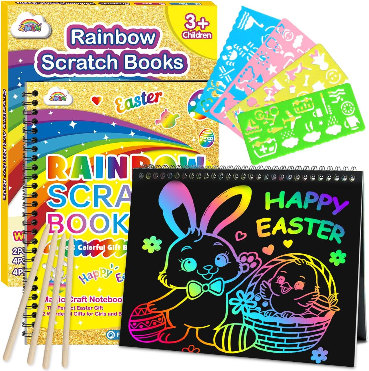 ZMLM Rainbow Scratch Easter Gifts: 2 Pack Rainbow Scratch Notebooks Easter Basket Stuffers Art Cr... | Amazon (US)