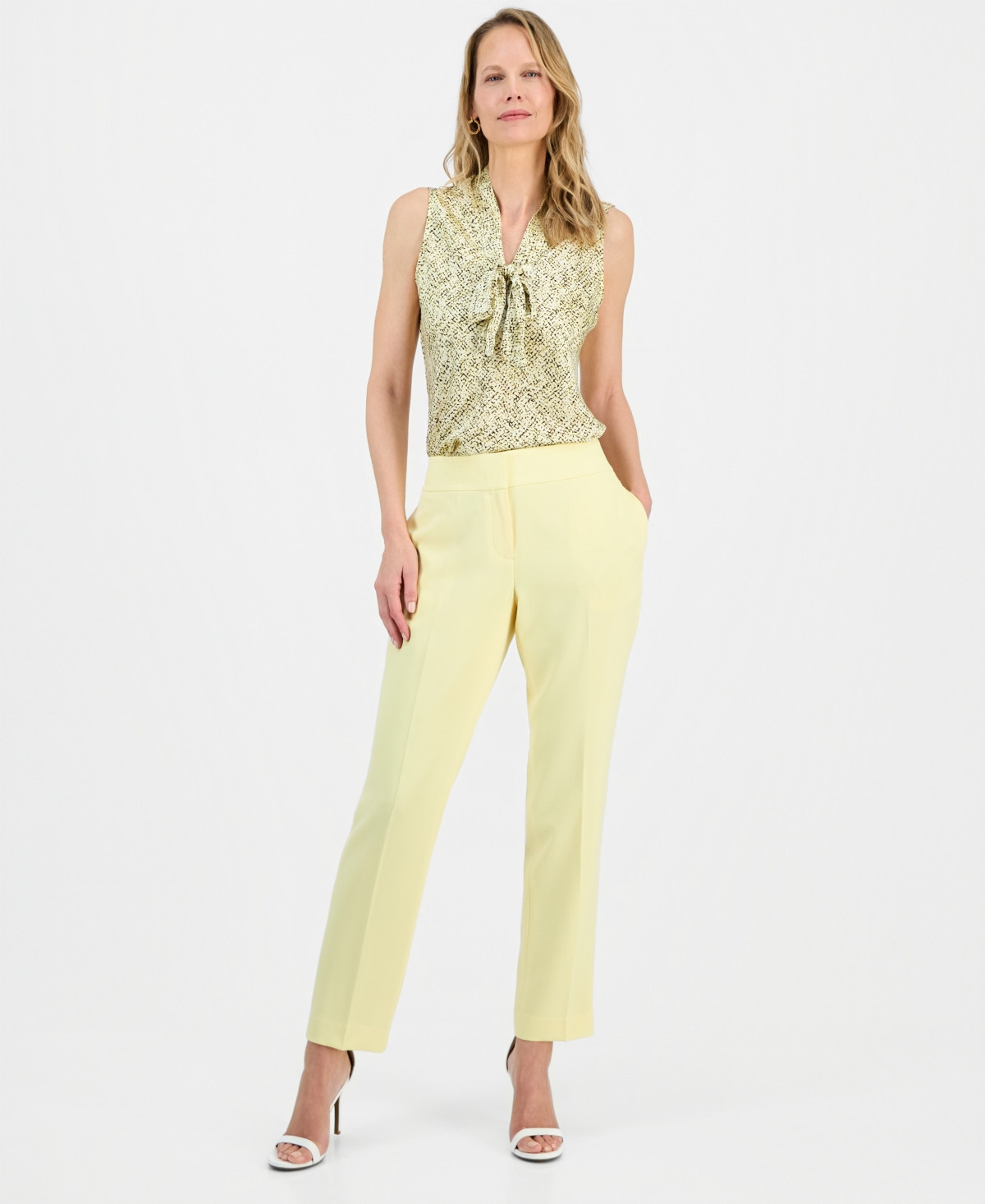 Kasper Women's Julia Stretch Crepe Mid-Rise Pants, Regular & Petite - Pale Yellow | Macy's
