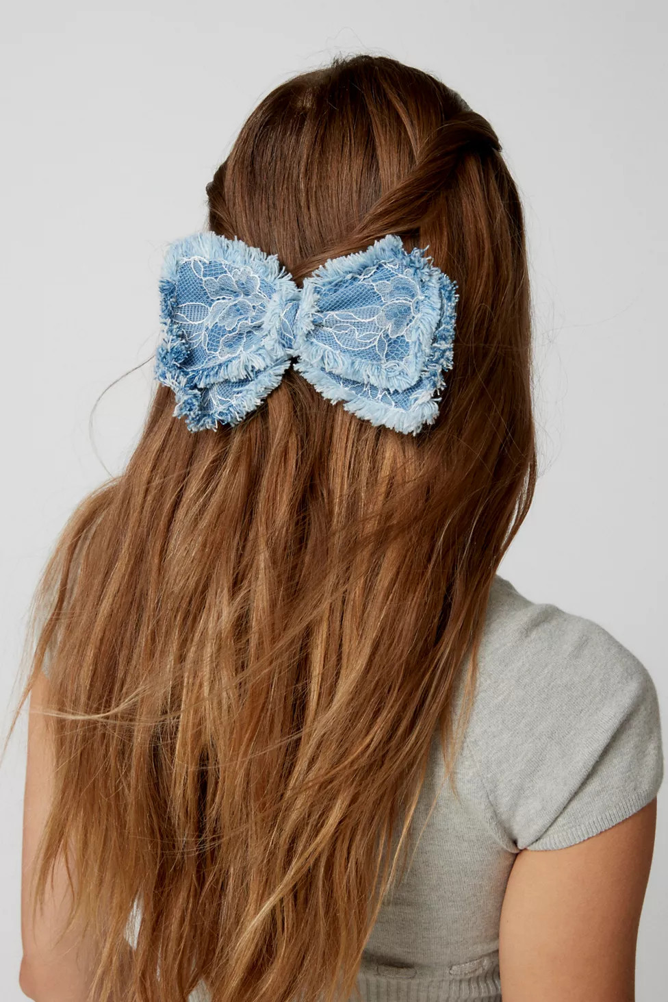 Lace Denim Hair Bow Barrette | Urban Outfitters (US and RoW)