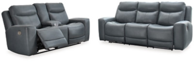 Mindanao Dual Power Leather Reclining Sofa and Loveseat | Ashley