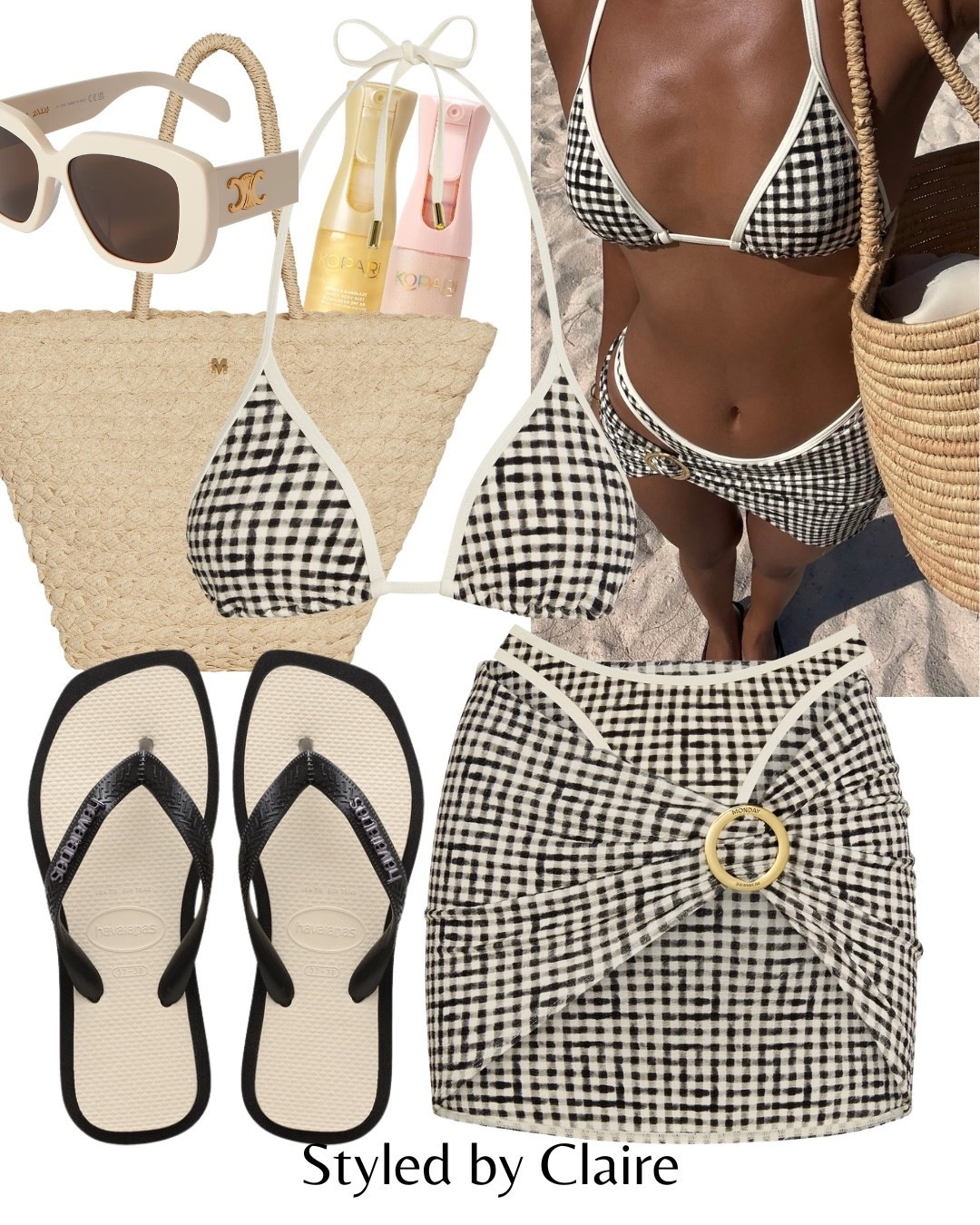 GINGHAM SET🖤
Tags: Monday swimwear set bikini sarong havaianas cream black raffia straw tote beach bag Celine sunglasses kopari spf sunscreen fashion summer holiday vacation Dubai Ibiza Barcelona

#LTKsummer #LTKswimwear #LTKshoes