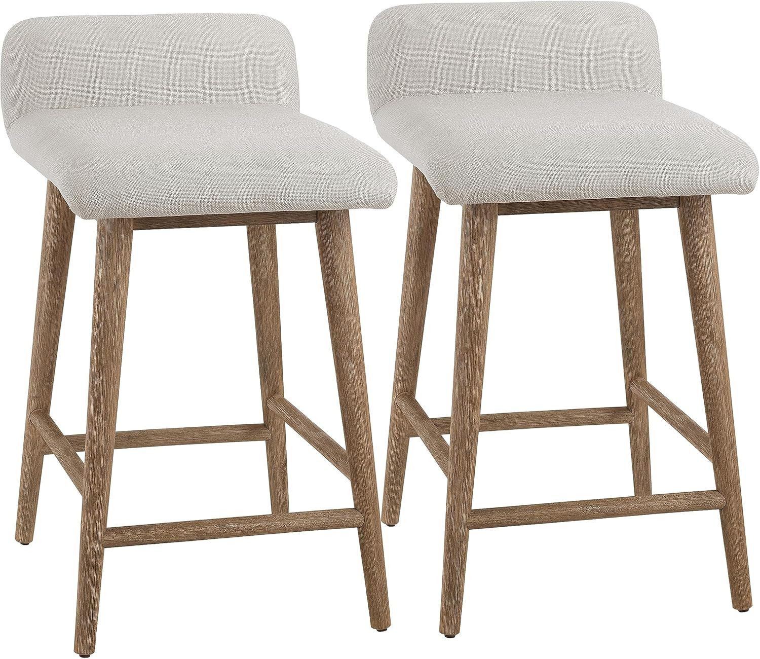 Ball & Cast Upholstered Counter Height Bar Stools 24 inch Low Back Wooden Stools Set of 2, Linen | Amazon (US)