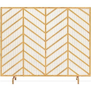 Best Choice Products 38x31in Single Panel Handcrafted Wrought Iron Mesh Chevron Fireplace Screen,... | Amazon (US)