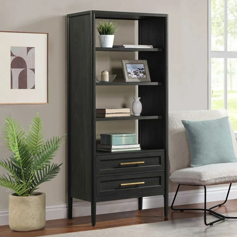 Better Homes & Gardens Oaklee 4-Shelf Bookcase with Storage Drawers, Charcoal Finish | Walmart (US)
