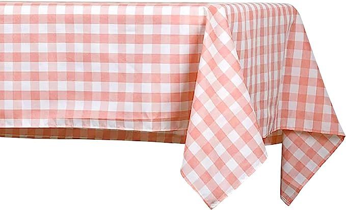 Pink and White Checkered Plaid Gingham Fabric Rectangle Tablecloth, 60" x 102" | Amazon (US)
