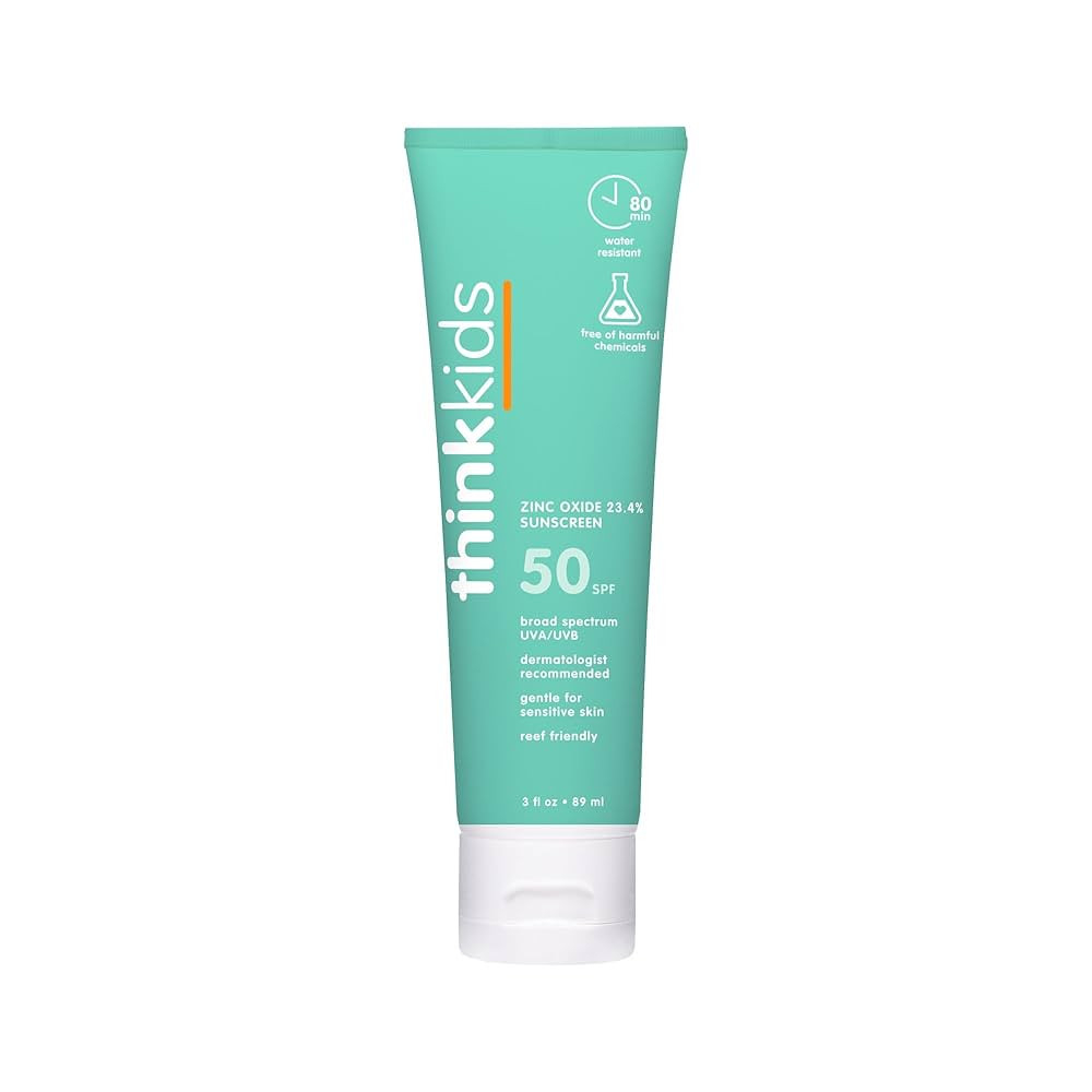 Thinkkids Safe Mineral Sunscreen SPF 50+, 3 Fl Oz, Natural, Water Resistant Reef Safe Sunscreen f... | Amazon (US)
