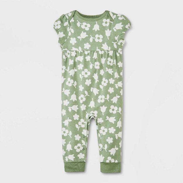 Baby Girls' Floral Short Sleeve Romper - Cat & Jack™ Sage Green | Target