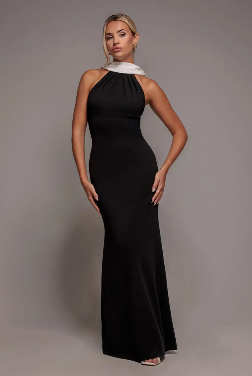Dresses | Contrast Crepe Halterneck Maxi Dress With Sash | Goddiva | Debenhams UK