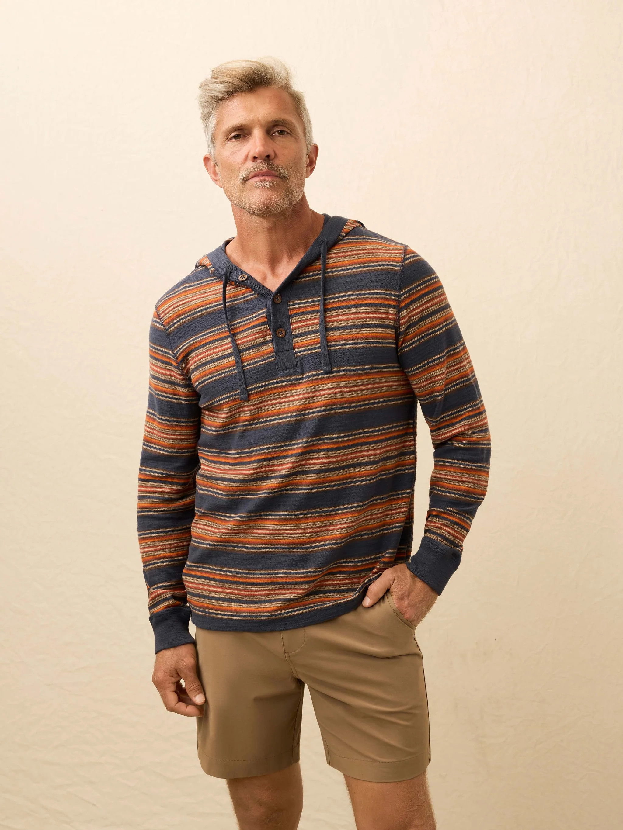 Sunwashed Slub Hoodie - Nighttime Fire Stripe | Faherty