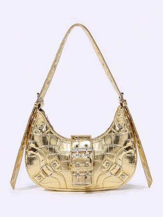 Crocodile Embossed Hobo Bag Metallic Buckle Decor Funky | SHEIN