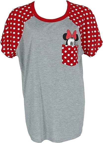Disney Junior Fashion Contrast Shoulder Top Minnie Pocket, Gray with Red | Amazon (US)