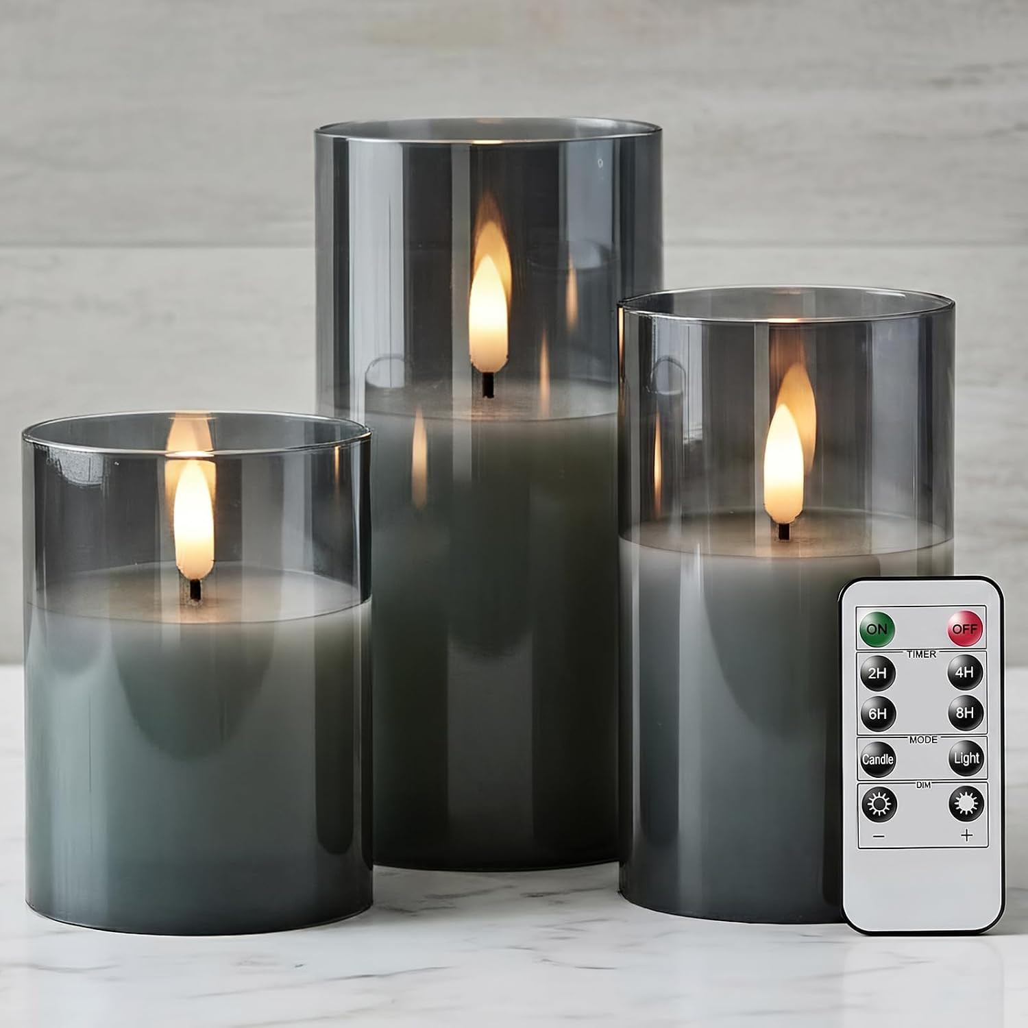 GenSwin Black Glass Flameless Fake Candles Battery Operated with Remote | Amazon (US)