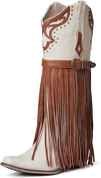 SaraIris Women's Western Bootie, Fashion Pointed Toe, Chunky Heel, Embroidered, Fringe, Pull-On, ... | Amazon (US)