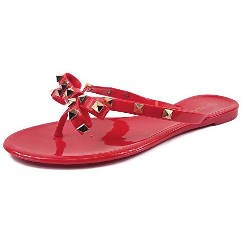 TOP Moda Womens Studded Jelly Flip Flops Sandals with Bow, Red, 7 | Amazon (US)