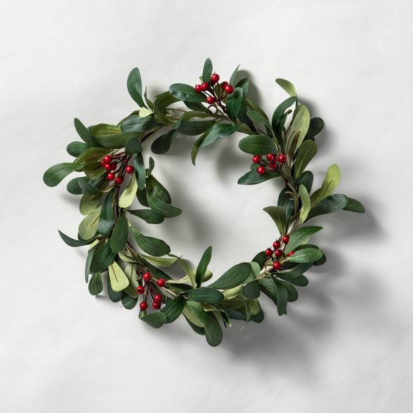 12.5" Faux Mistletoe Wreath with Red Berries - Hearth & Hand™ with Magnolia | Target