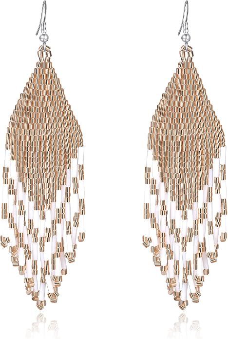 DoreenBow Long Beaded Tassel Earrings Boho Beaded Fringe Earrings Bead Dangle Drop Earrings Nativ... | Amazon (US)