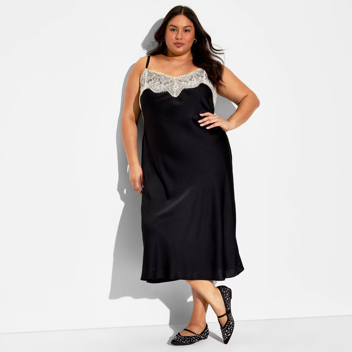 Women's Lace Trim Satin Midi A-Line Dress - Wild Fable™ | Target