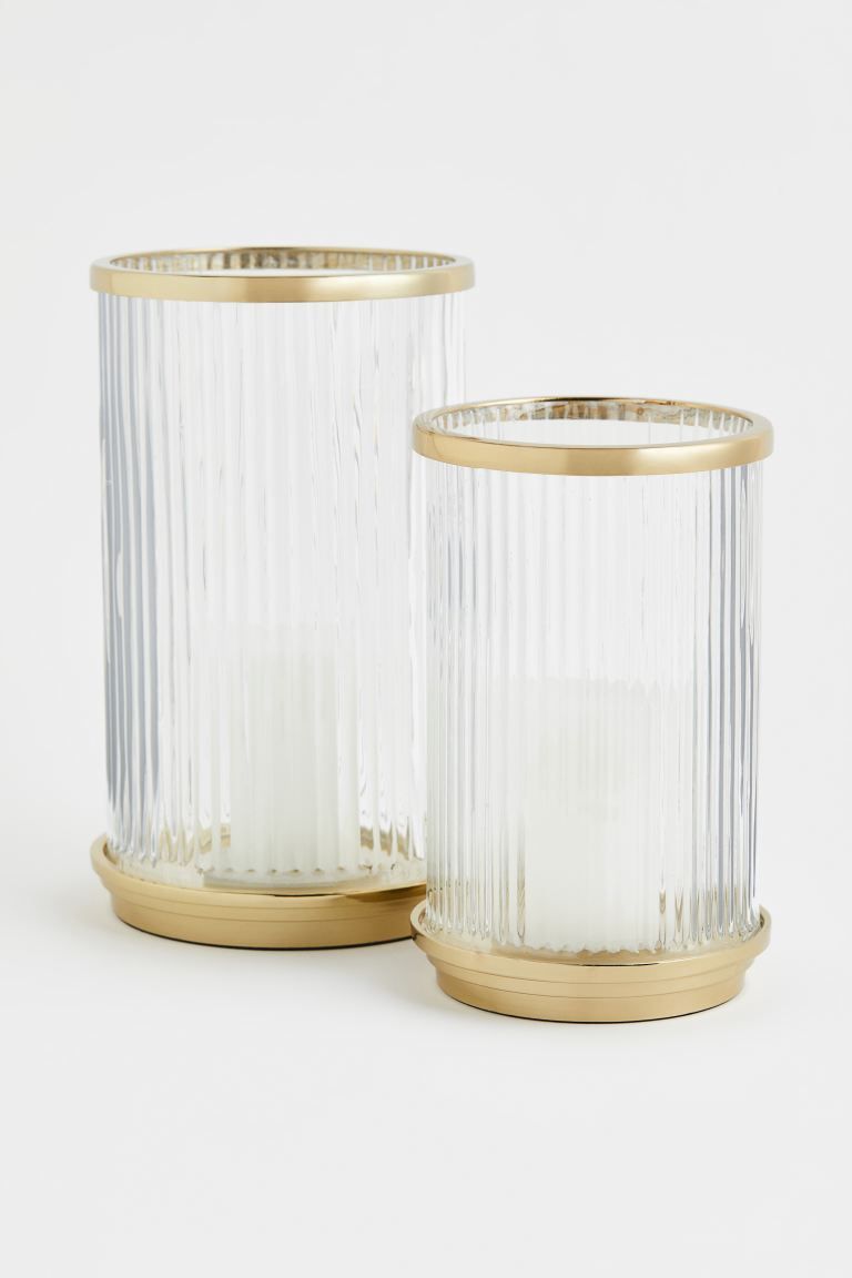 Large Candle Holder in Clear Fluted Glass | H&M (US + CA)
