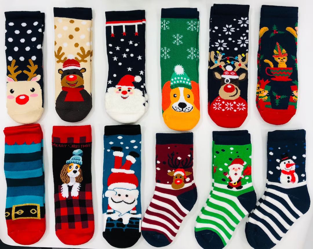 0-9 Years Old Christmas Socks 12 Pairs of Socks Stocking - Etsy Slovakia | Etsy (EU)