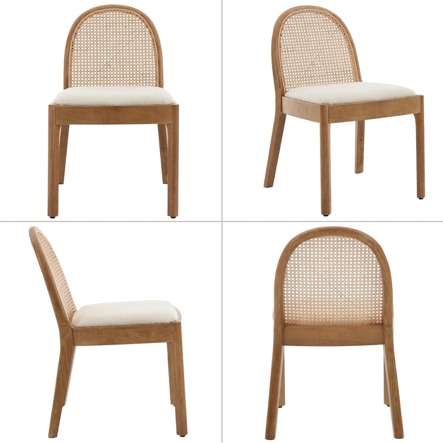 Mid Century Dining Chairs Set of 4, Accent Rattan Side Chairs Sherpa Fabric Kitchen Chair with So... | Amazon (US)