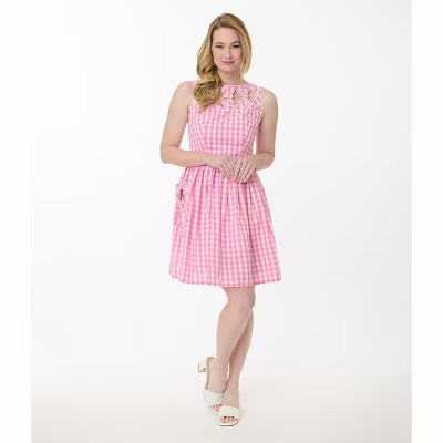 Unique Vintage Women's Cutout Weave Swing Dress Pink Gingham XS/2 | Target