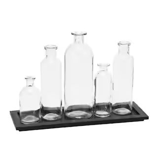 Black Wood Tray with Glass Bottle Vases Set | Michaels | Michaels Stores