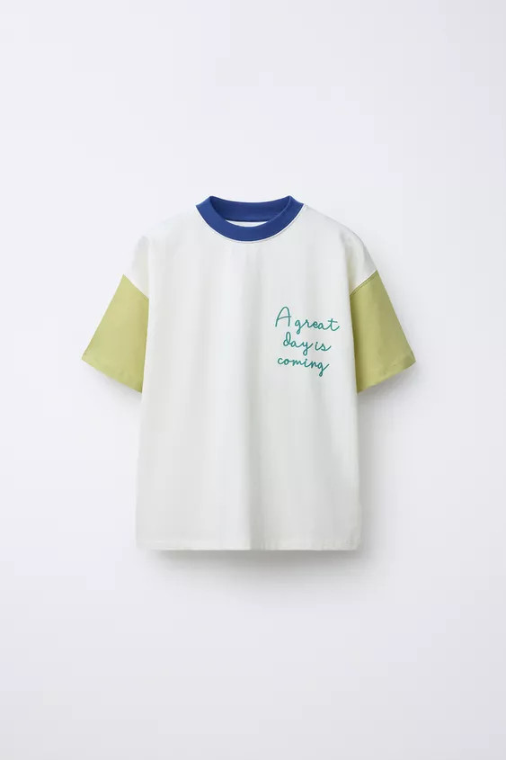 CONTRASTING SLEEVE TEXT T-SHIRT | Zara US