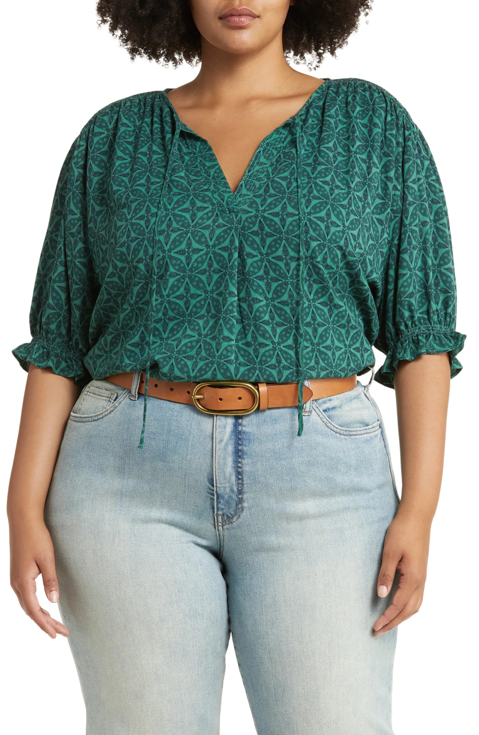 Print Split Neck Blouse | Nordstrom