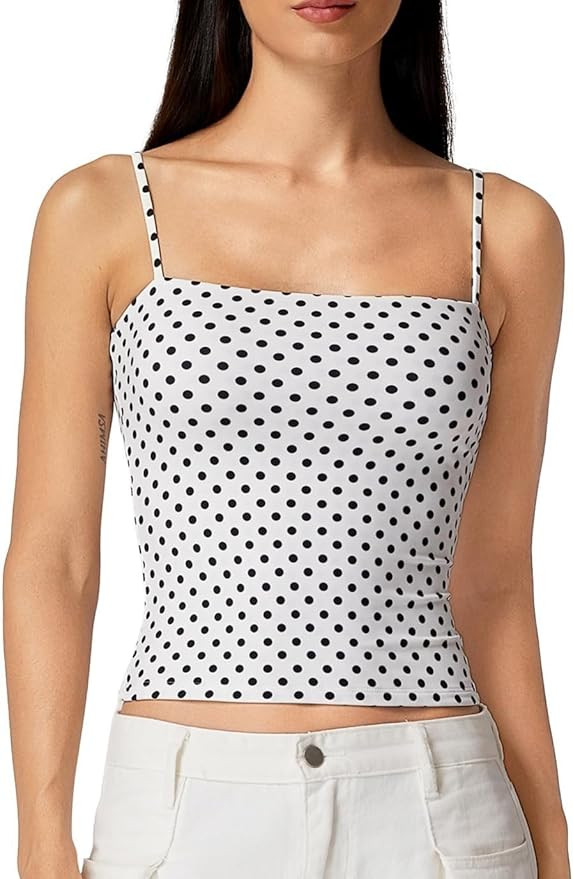 QINSEN Women's Double Lined Basic Tank Top Adjustable Spaghetti Straps Sleeveless Camisole Shirts | Amazon (US)