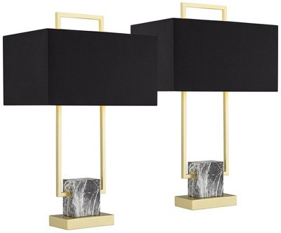 360 Lighting Carl 24 3/4" High Modern Table Lamps Set of 2 Gold Finish Metal Living Room Bedroom Bedside Nightstand House Kitchen Entryway Black Shade | Target