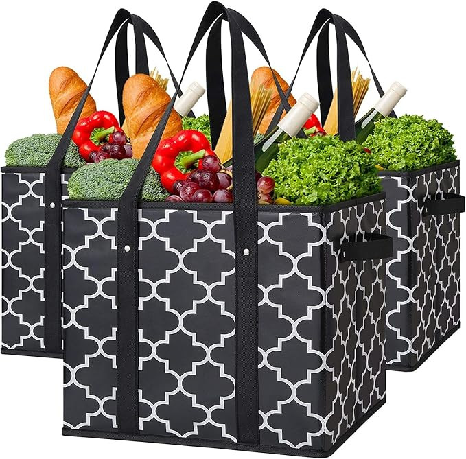WISELIFE Reusable Grocery Bags 3-Pack Foldable Washable Large Storage Bins Basket Water Resistant... | Amazon (US)