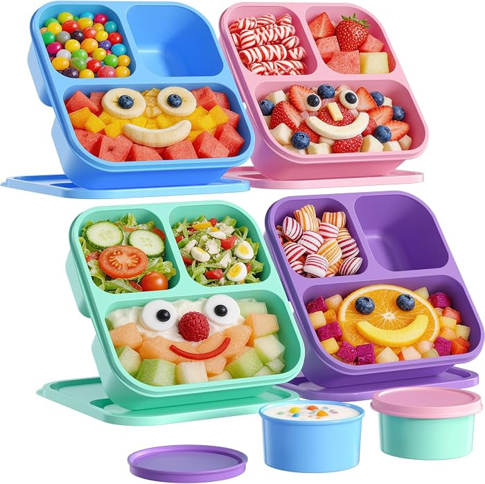 Canfanni 4 Pcs Bento Box Set, Reusable 3 Compartments Snack Boxes with 2 Leakproof Small Containe... | Amazon (US)