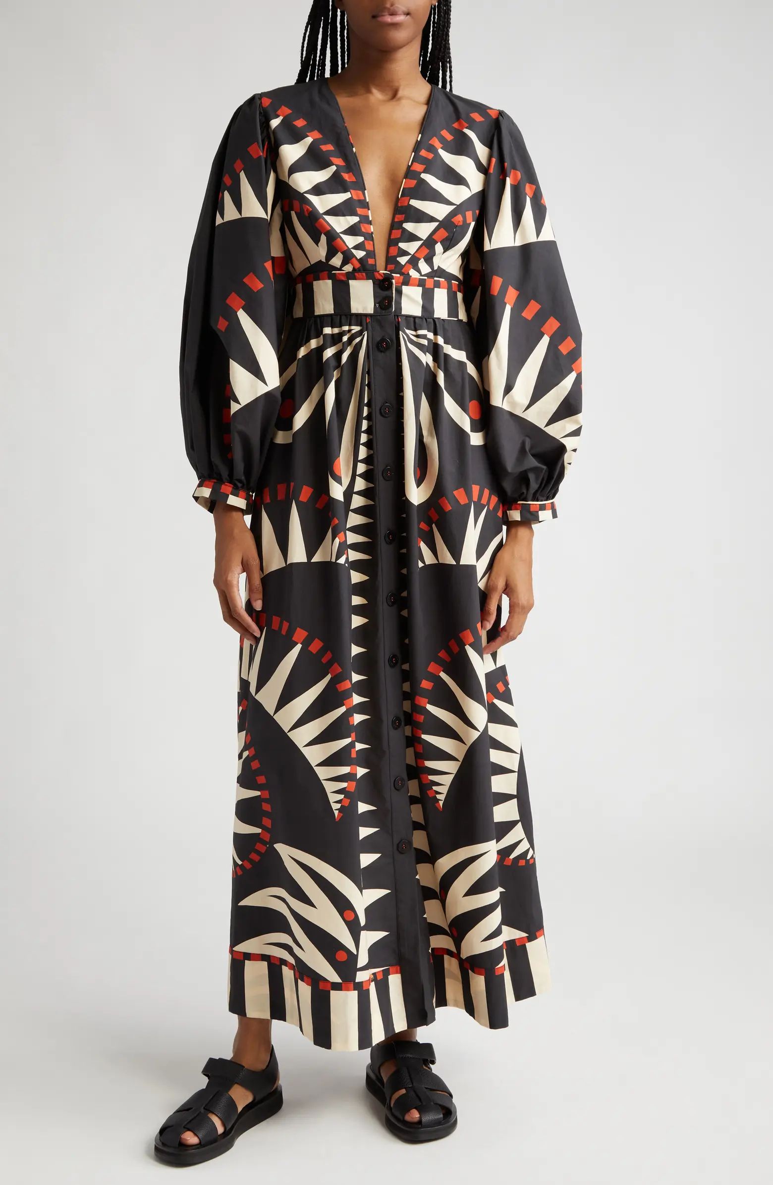 Coconut Grove Geo Print Long Sleeve Cotton Dress | Nordstrom