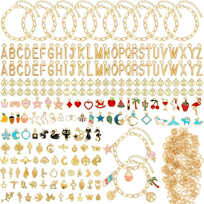 Flasoo 416 Pieces Gold Charm Bracelet Making Kit, Including Paperclip Chain Bracelets, Charms, Ju... | Amazon (US)