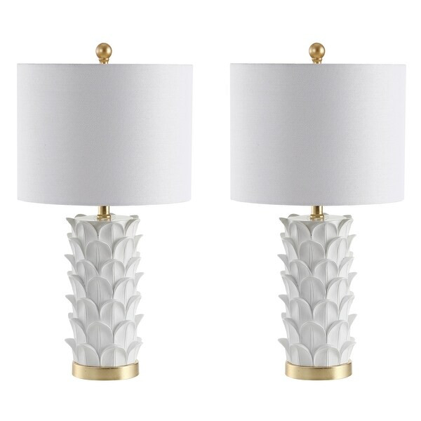 Safavieh Lighting 25-inch Nico White/ Gold LED Table Lamp (Set of 2) - 13"x13"x25" | Bed Bath & Beyond