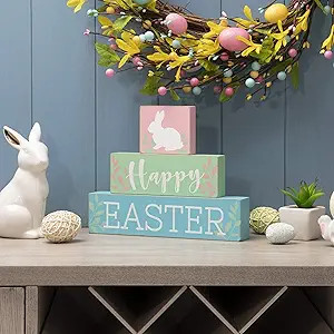Glitzhome Easter Wooden Sign with Sayings Happy Easter 9.5”L Lovely Easter Decor Decorative Woo... | Amazon (US)