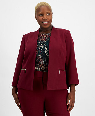 Plus Size Kiss-Front Zippered-Pocket Blazer | Macy's