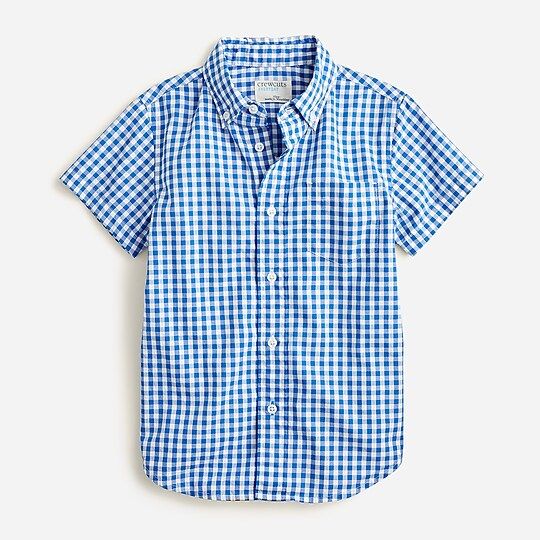 Boys' short-sleeve stretch poplin button-down in gingham | J.Crew US