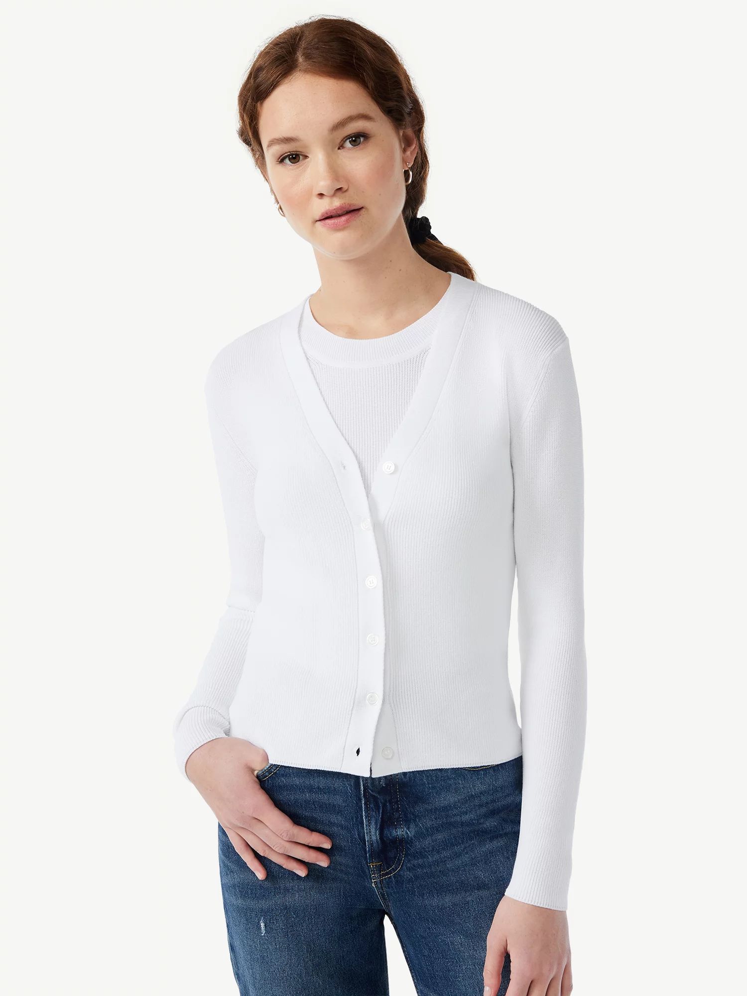 Free Assembly Women's V-Neck Cardigan with Long Sleeves - Walmart.com | Walmart (US)