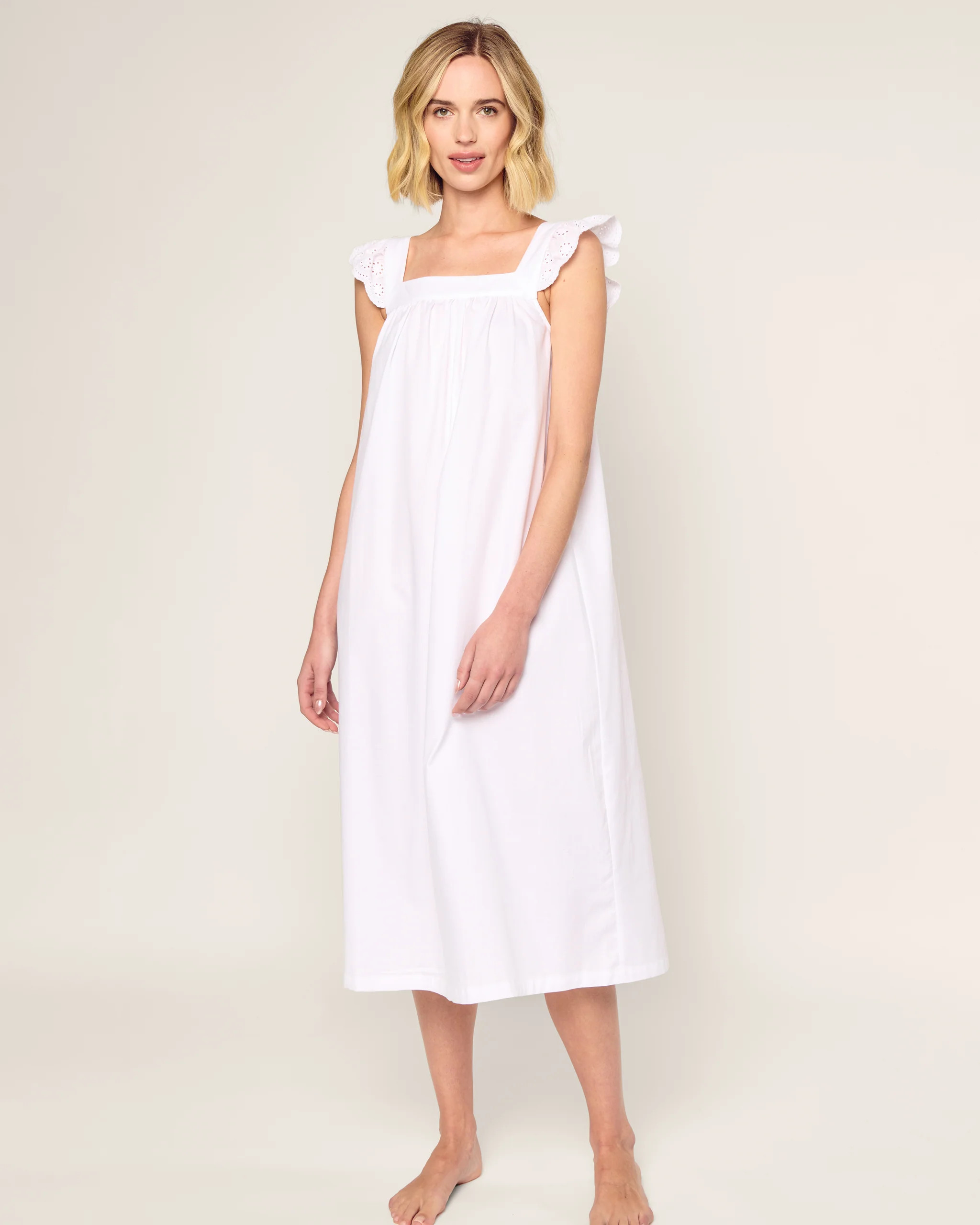 Women's Twill Clara Nightgown in White | Petite Plume