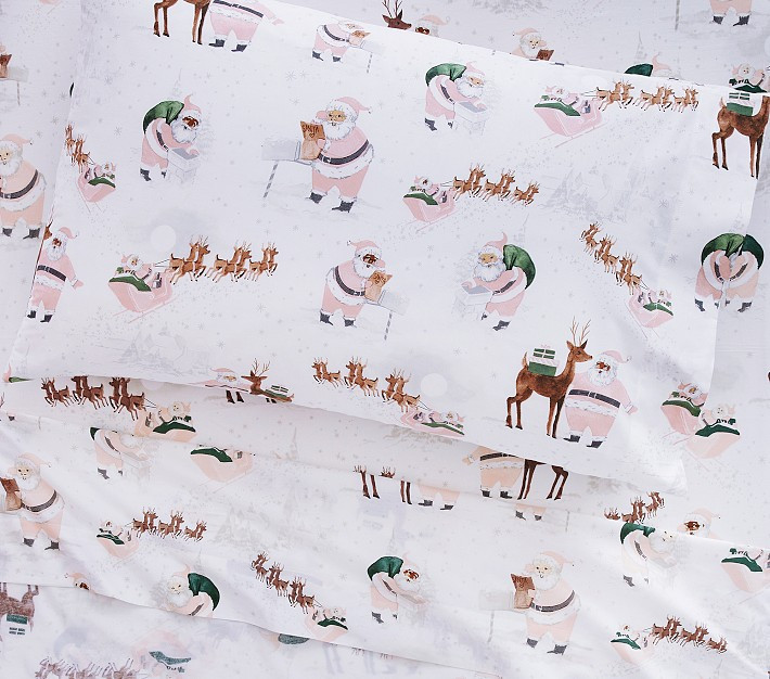 Blush Heritage Santa Organic Sheet Set | Pottery Barn Kids