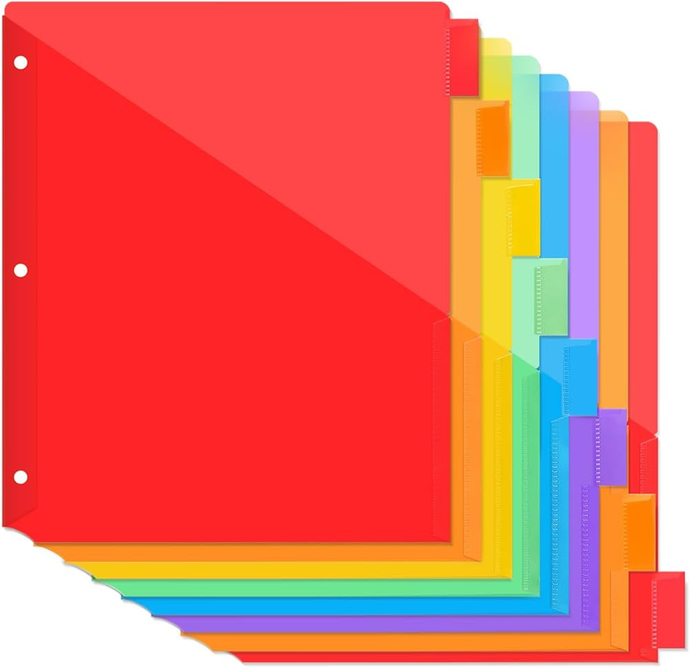 SUNEE 8 Tab Dividers with Pockets, Plastic Dividers for 3 Ring Binder, Subject Dividers with 2 Po... | Amazon (US)