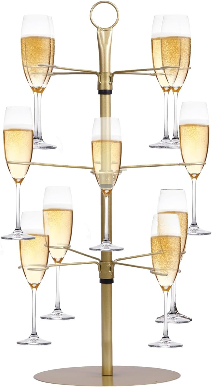 Metal Drink Tower for Parties - 3 Tier Champagne Glass Holder with 12 Brackets for Bar Stand or C... | Amazon (US)