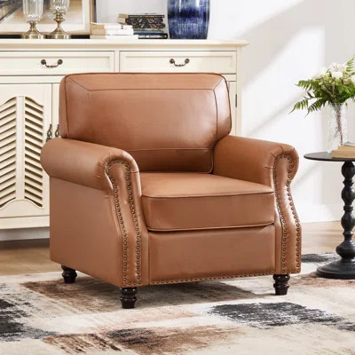 Upholstered Rolled Armchair Faux Leather Accent Chair | Wayfair North America