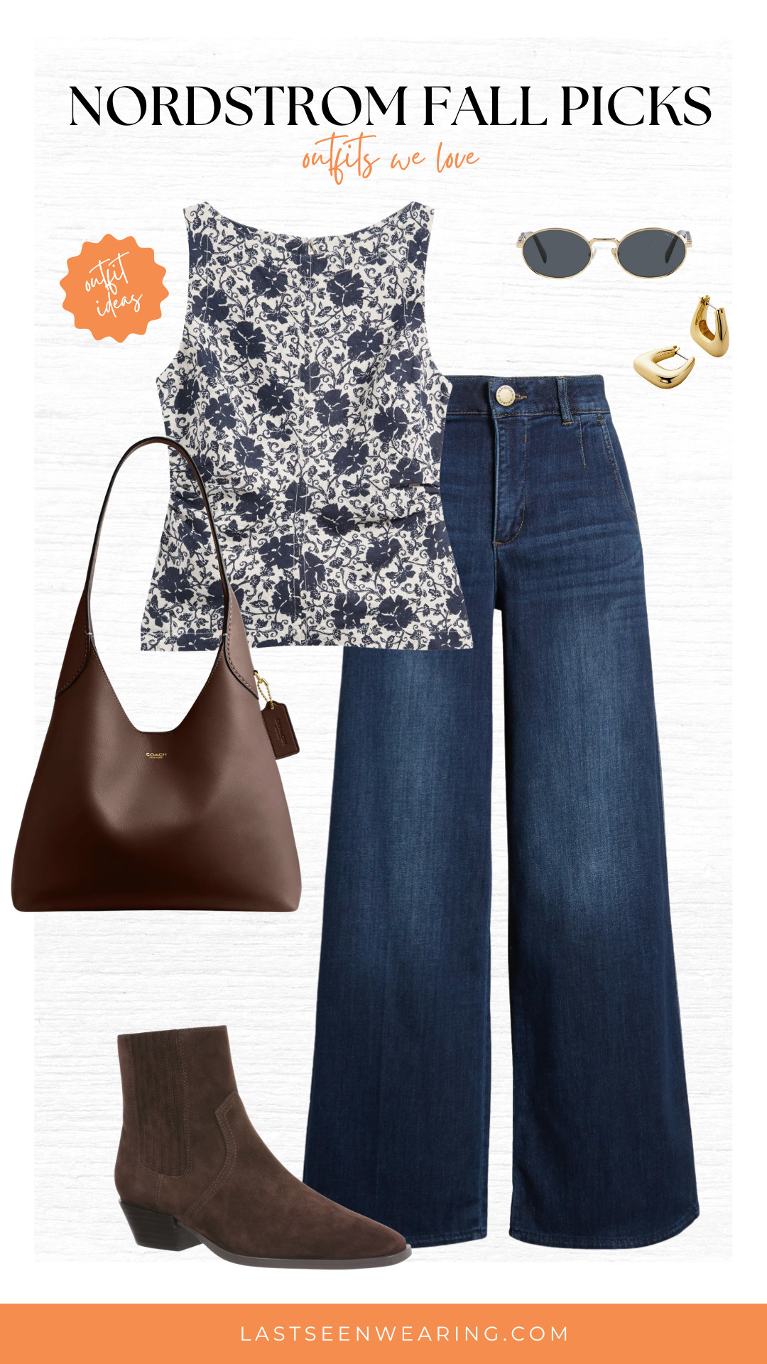 Such a cute fall transition outfit from Nordstrom! Obsessed with this navy and white patterned tank with these wide leg jeans!  

 #LTKxMadewell #LTKSeasonal #LTKOver40