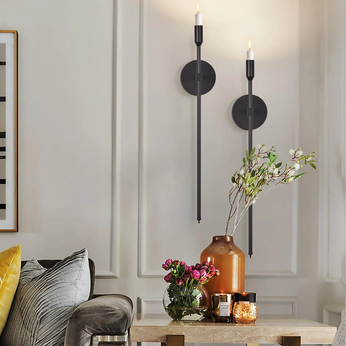 Black Candle Sconces Long Wall Candle Holder, Set Of 2 Large Wall Candle Sconce Modern Chic Home ... | Wayfair North America