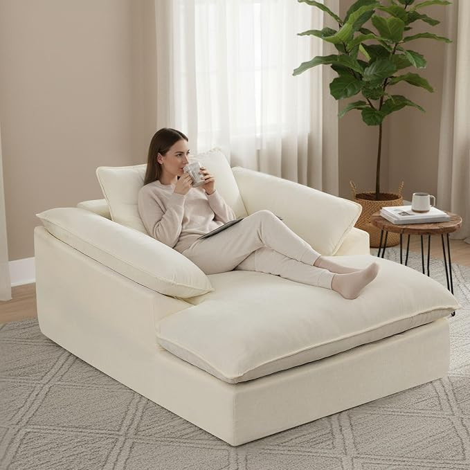 57" Oversized Boneless Chaise Lounge Chair with Ottoman Indoor, Comfy Chenille Upholstered Sofa B... | Amazon (US)