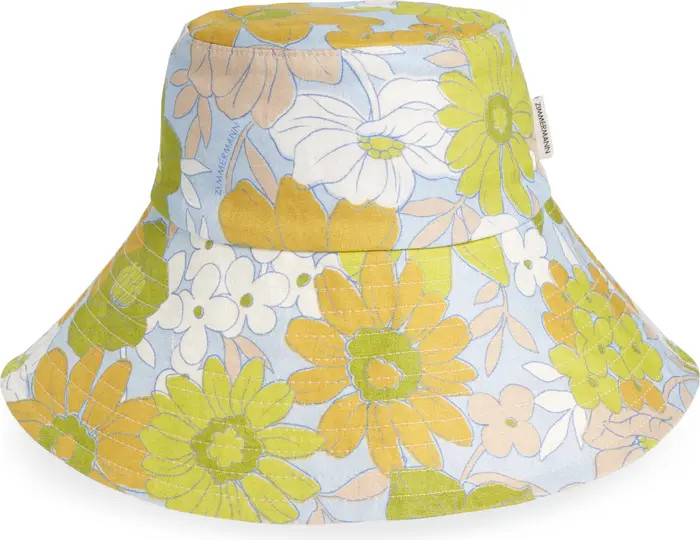 Zimmermann Floral Print Long Brim Cotton Bucket Hat | Nordstrom | Nordstrom