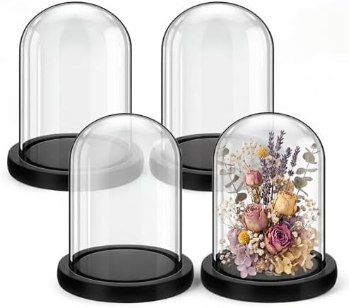4 Pcs Glass Display Dome Cloche Clear Dome Cloche with Wood Base Tabletop Jar Display Case for Ho... | Amazon (US)